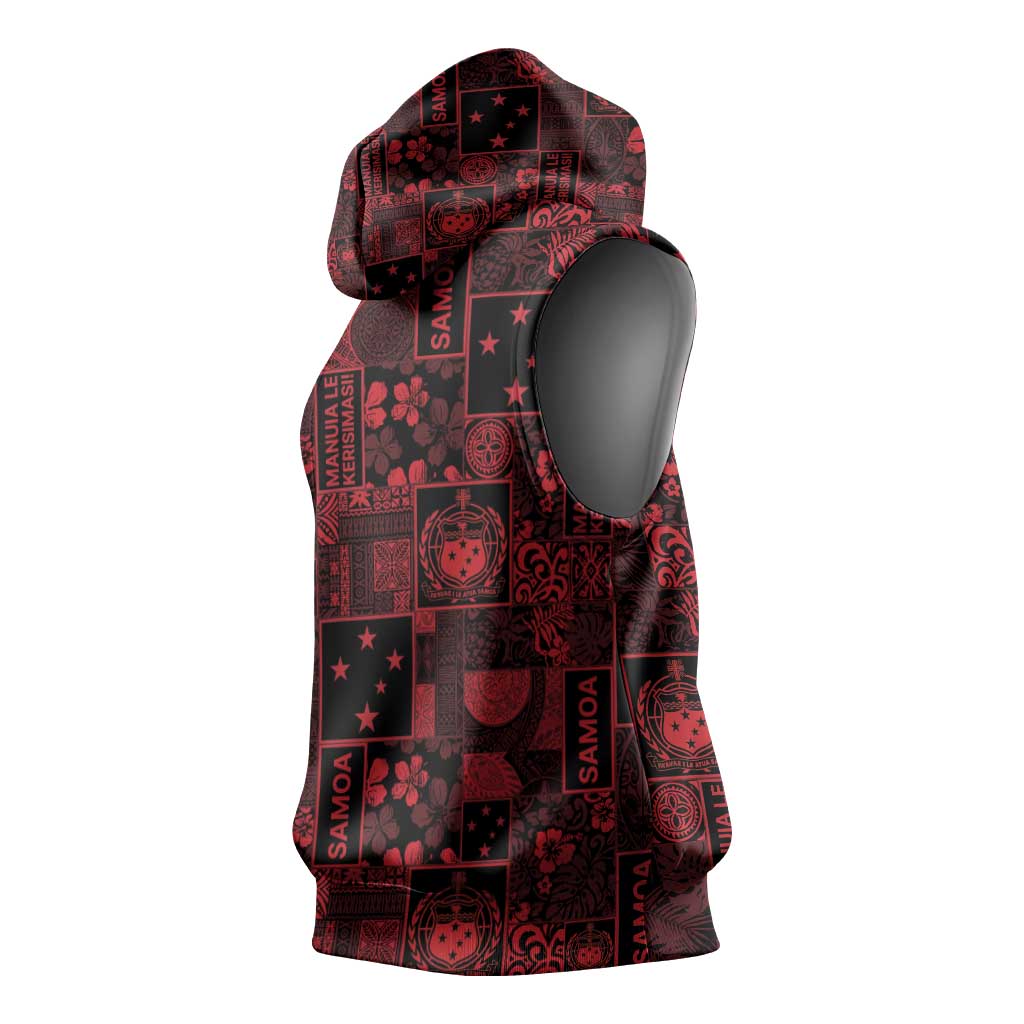 Dark Samoa Manuia Le Kerisimasi Sleeveless Hoodie Pacific Patchwork Xmas Vibes - Polynesian Pride