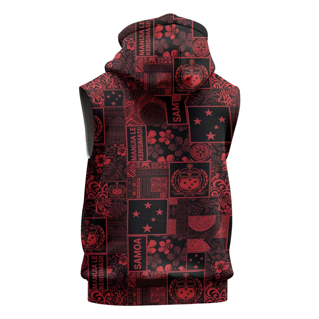 Dark Samoa Manuia Le Kerisimasi Sleeveless Zip Hoodie Pacific Patchwork Xmas Vibes - Polynesian Pride