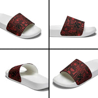 Dark Samoa Manuia Le Kerisimasi Slide Sandals Pacific Patchwork Xmas Vibes - Polynesian Pride