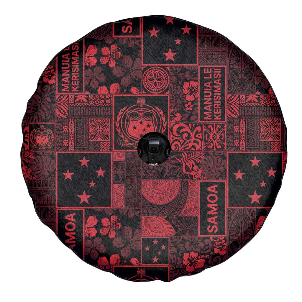Dark Samoa Manuia Le Kerisimasi Spare Tire Cover Pacific Patchwork Xmas Vibes - Polynesian Pride