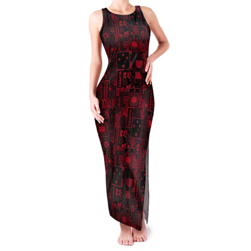 Dark Samoa Manuia Le Kerisimasi Tank Maxi Dress Pacific Patchwork Xmas Vibes - Polynesian Pride