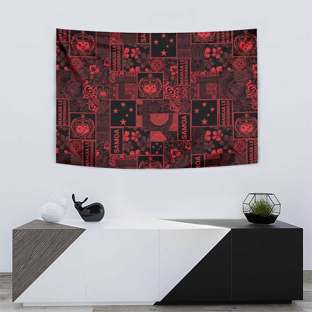 Dark Samoa Manuia Le Kerisimasi Tapestry Pacific Patchwork Xmas Vibes - Polynesian Pride