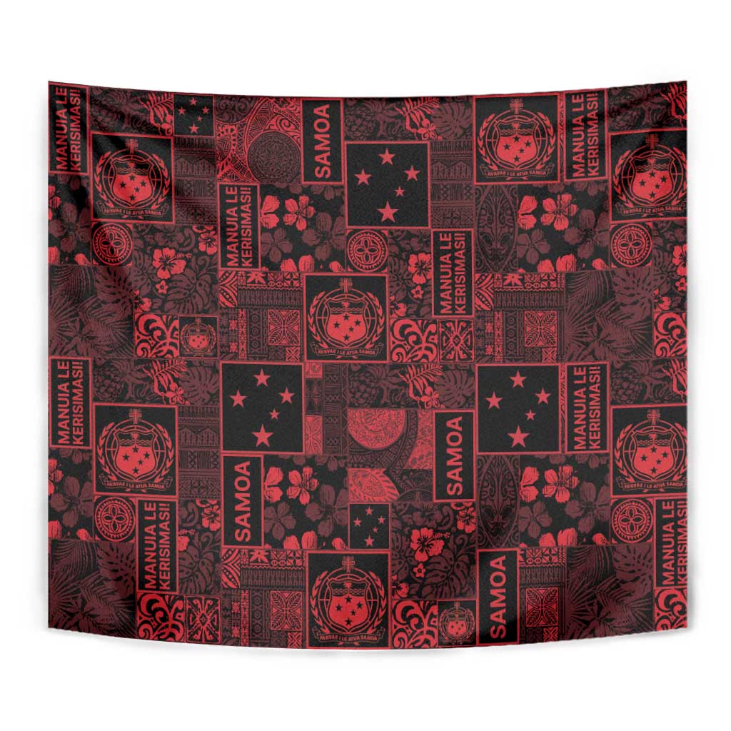 Dark Samoa Manuia Le Kerisimasi Tapestry Pacific Patchwork Xmas Vibes - Polynesian Pride