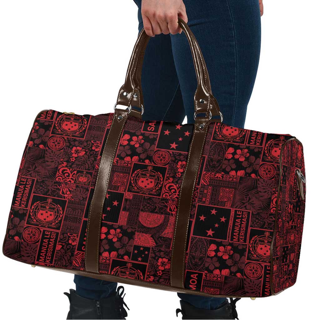 Dark Samoa Manuia Le Kerisimasi Travel Bag Pacific Patchwork Xmas Vibes - Polynesian Pride