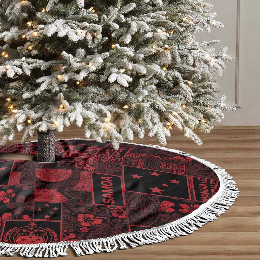 Dark Samoa Manuia Le Kerisimasi Tree Skirt Pacific Patchwork Xmas Vibes - Polynesian Pride
