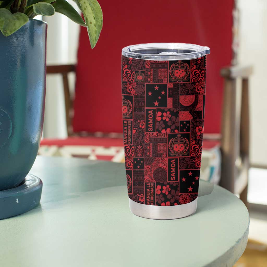 Dark Samoa Manuia Le Kerisimasi Tumbler Cup Pacific Patchwork Xmas Vibes - Polynesian Pride
