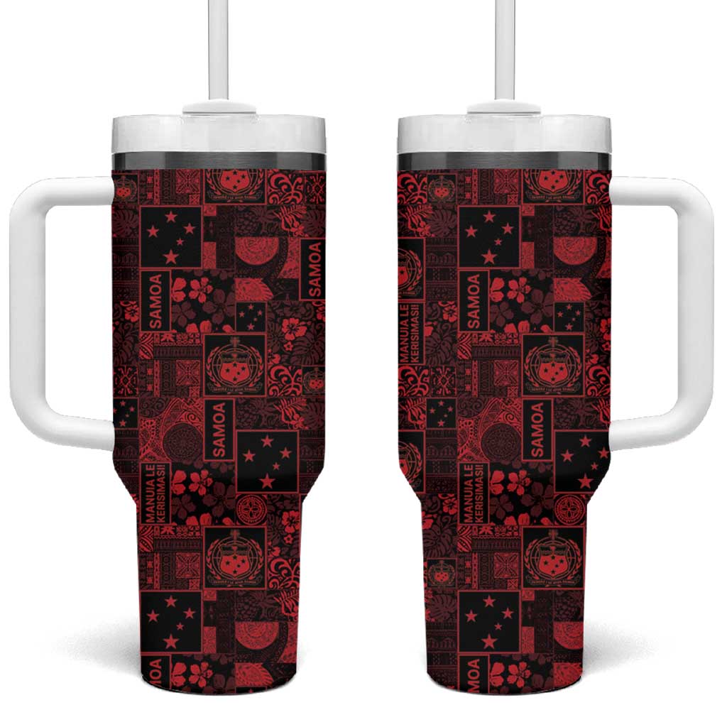 Dark Samoa Manuia Le Kerisimasi Tumbler With Handle Pacific Patchwork Xmas Vibes - Polynesian Pride