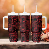 Dark Samoa Manuia Le Kerisimasi Tumbler With Handle Pacific Patchwork Xmas Vibes LT9 - Polynesian Pride