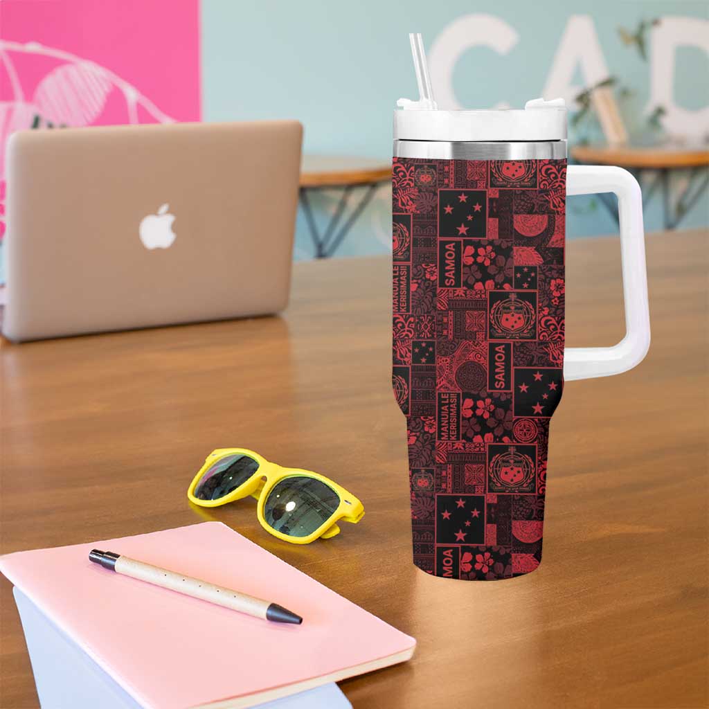 Dark Samoa Manuia Le Kerisimasi Tumbler With Handle Pacific Patchwork Xmas Vibes LT9 - Polynesian Pride