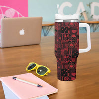 Dark Samoa Manuia Le Kerisimasi Tumbler With Handle Pacific Patchwork Xmas Vibes LT9 - Polynesian Pride