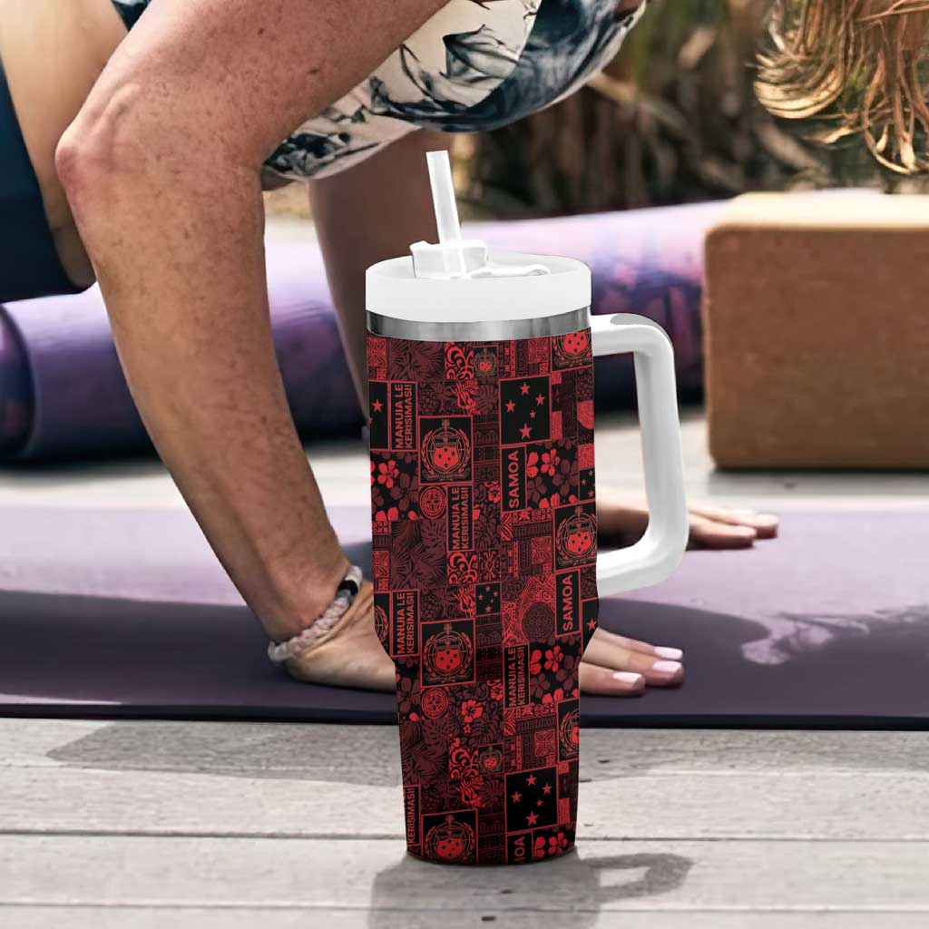 Dark Samoa Manuia Le Kerisimasi Tumbler With Handle Pacific Patchwork Xmas Vibes LT9 - Polynesian Pride