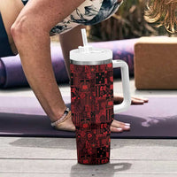 Dark Samoa Manuia Le Kerisimasi Tumbler With Handle Pacific Patchwork Xmas Vibes LT9 - Polynesian Pride