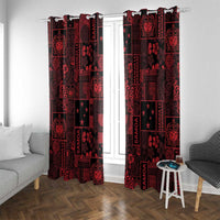 Dark Samoa Manuia Le Kerisimasi Window Curtain Pacific Patchwork Xmas Vibes - Polynesian Pride