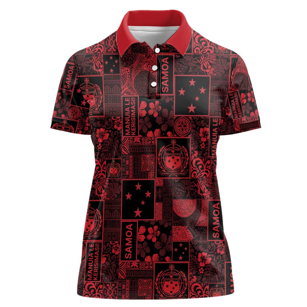 Dark Samoa Manuia Le Kerisimasi Women Polo Shirt Pacific Patchwork Xmas Vibes - Polynesian Pride