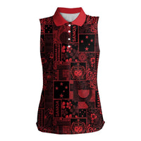 Dark Samoa Manuia Le Kerisimasi Women Sleeveless Polo Shirt Pacific Patchwork Xmas Vibes - Polynesian Pride