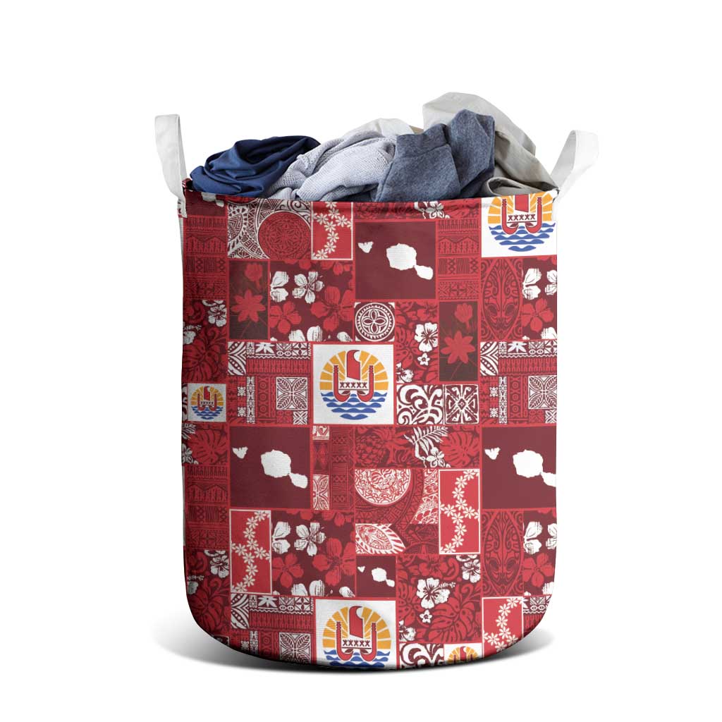 Tahiti Oaoa I Teie Noera Laundry Basket Pacific Patchwork Xmas Vibes - Polynesian Pride