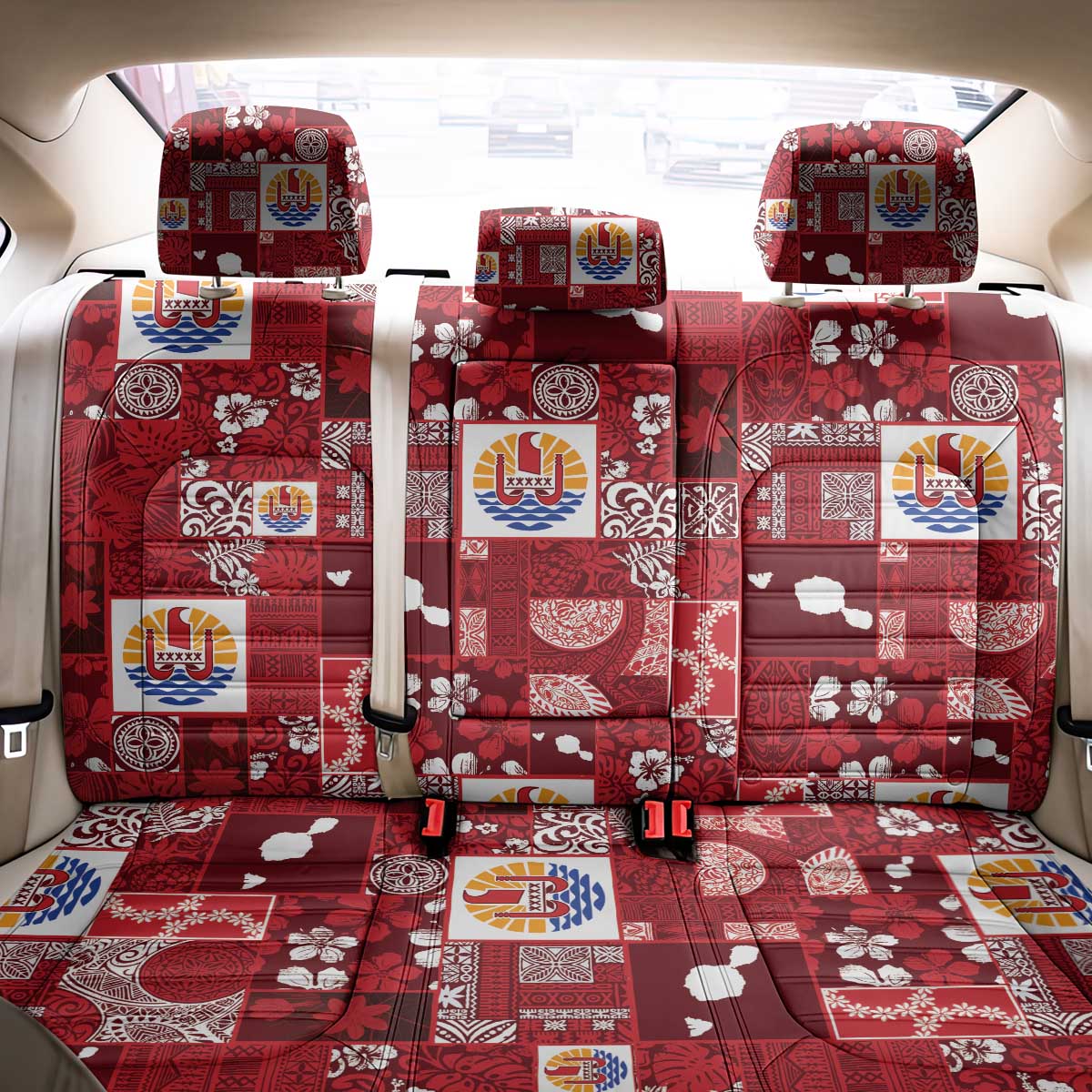 Tahiti Oaoa I Teie Noera Back Car Seat Cover Pacific Patchwork Xmas Vibes - Polynesian Pride