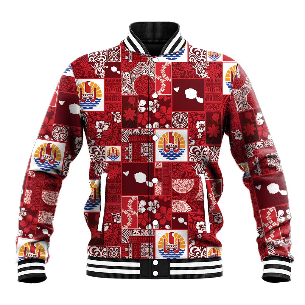 Tahiti Oaoa I Teie Noera Baseball Jacket Pacific Patchwork Xmas Vibes - Polynesian Pride