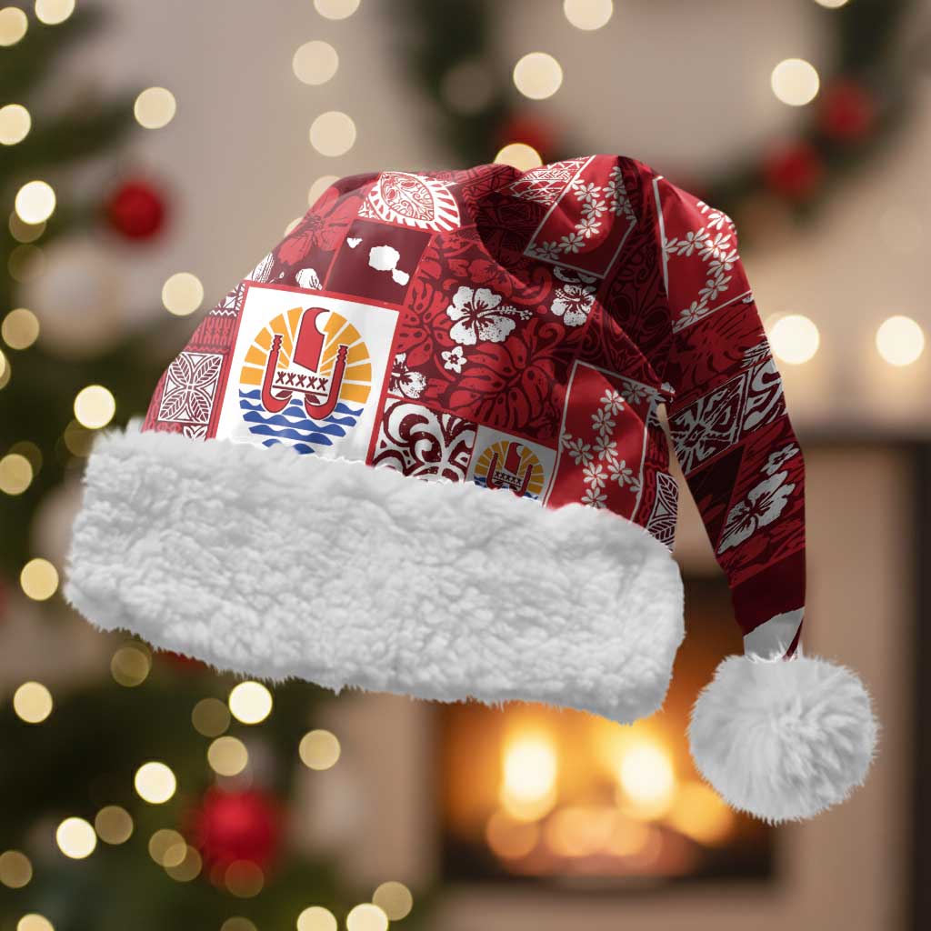 Tahiti Oaoa I Teie Noera Christmas Santa Hat Pacific Patchwork Xmas Vibes - Polynesian Pride