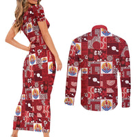 Tahiti Oaoa I Teie Noera Couples Matching Short Sleeve Bodycon Dress and Long Sleeve Button Shirt Pacific Patchwork Xmas Vibes - Polynesian Pride