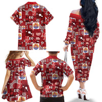 Tahiti Oaoa I Teie Noera Family Matching Off The Shoulder Long Sleeve Dress and Hawaiian Shirt Pacific Patchwork Xmas Vibes - Polynesian Pride