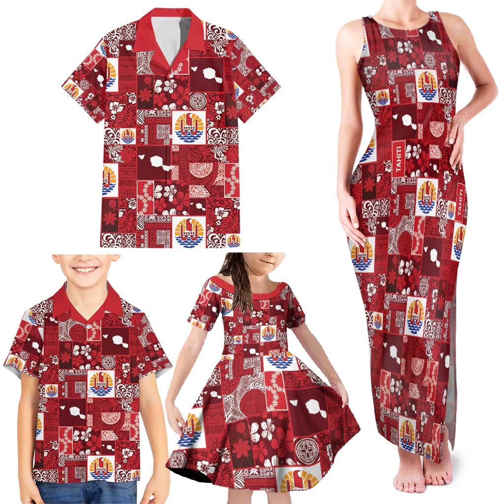 Tahiti Oaoa I Teie Noera Family Matching Tank Maxi Dress and Hawaiian Shirt Pacific Patchwork Xmas Vibes - Polynesian Pride