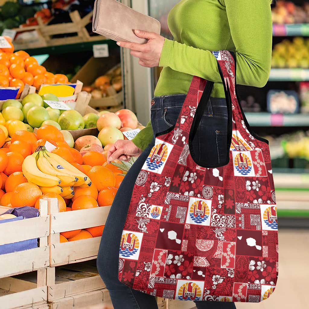 Tahiti Oaoa I Teie Noera Grocery Bag Pacific Patchwork Xmas Vibes - Polynesian Pride