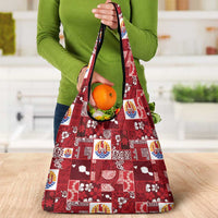 Tahiti Oaoa I Teie Noera Grocery Bag Pacific Patchwork Xmas Vibes - Polynesian Pride