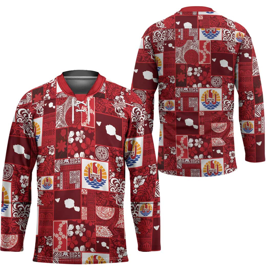 Tahiti Oaoa I Teie Noera Hockey Jersey Pacific Patchwork Xmas Vibes - Polynesian Pride