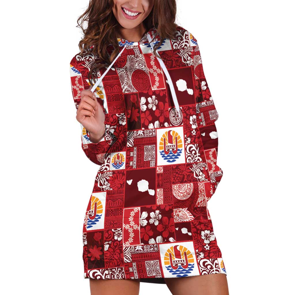 Tahiti Oaoa I Teie Noera Hoodie Dress Pacific Patchwork Xmas Vibes - Polynesian Pride