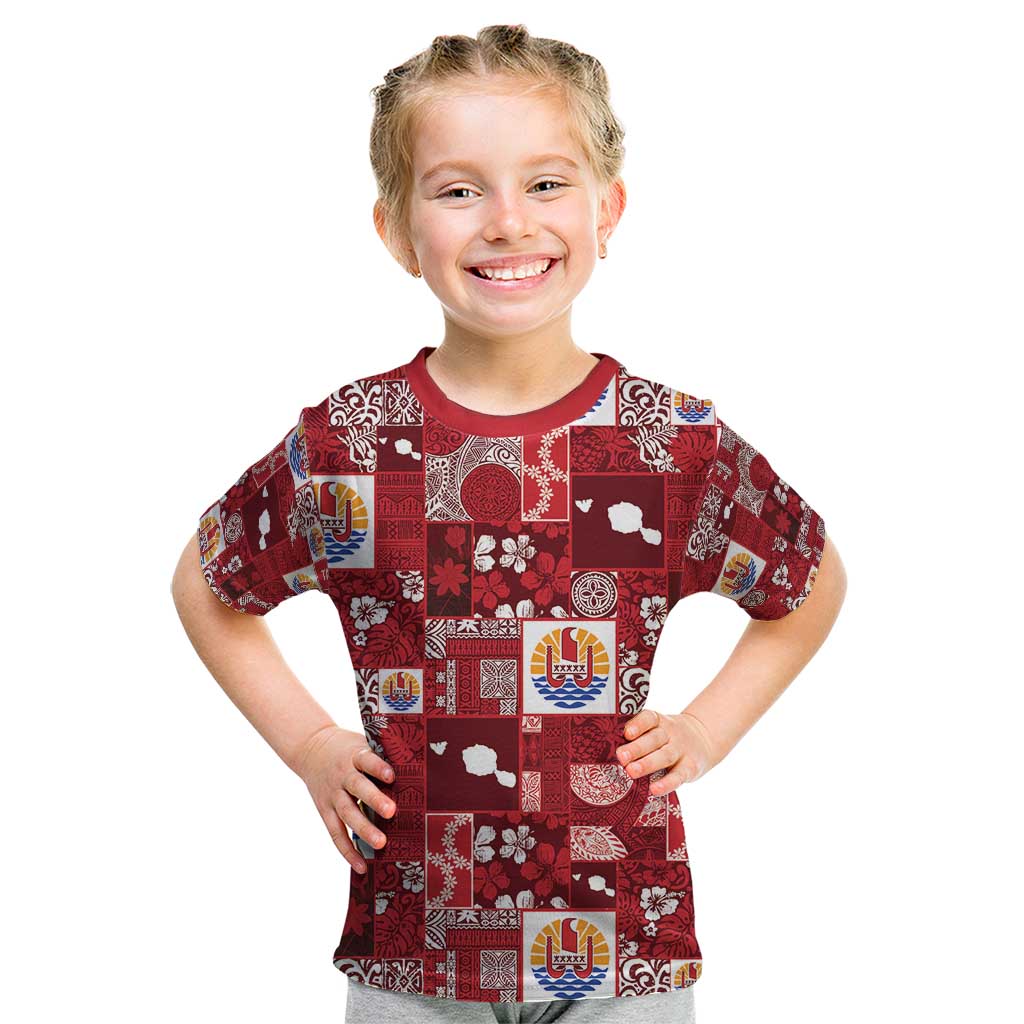 Tahiti Oaoa I Teie Noera Kid T Shirt Pacific Patchwork Xmas Vibes - Polynesian Pride