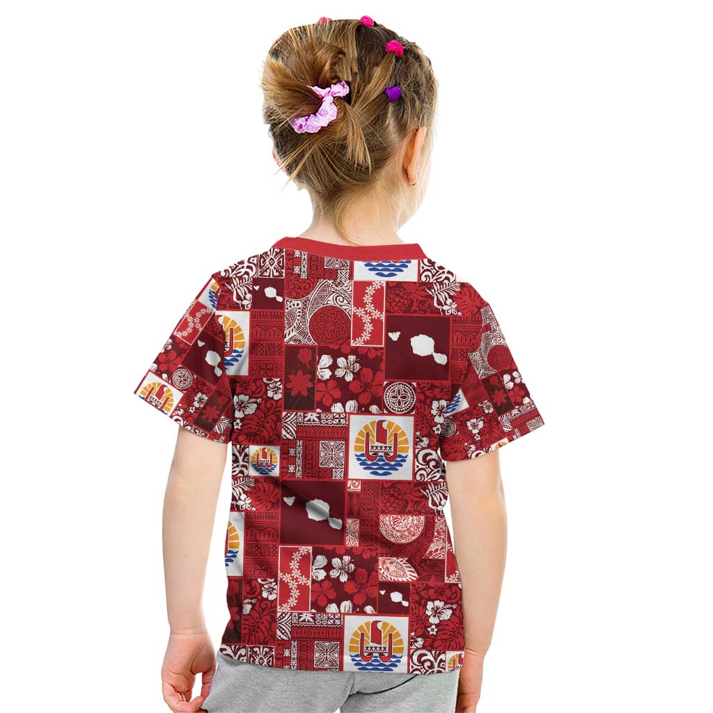 Tahiti Oaoa I Teie Noera Kid T Shirt Pacific Patchwork Xmas Vibes - Polynesian Pride