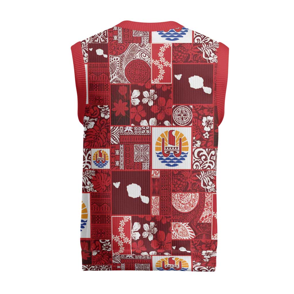 Tahiti Oaoa I Teie Noera Christmas Knitted V-Neck Vest Pacific Patchwork Xmas Vibes - Polynesian Pride