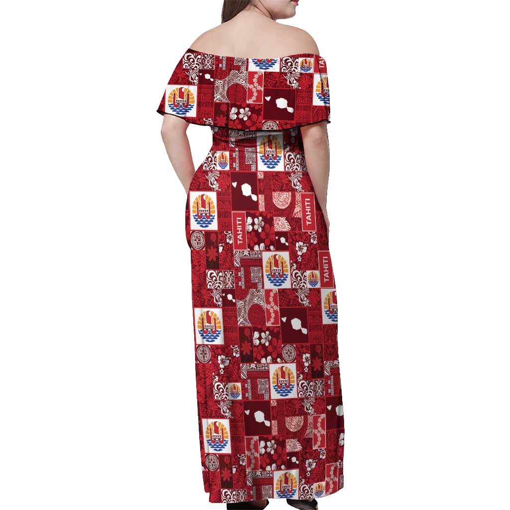 Tahiti Oaoa I Teie Noera Off Shoulder Maxi Dress Pacific Patchwork Xmas Vibes - Polynesian Pride
