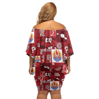Tahiti Oaoa I Teie Noera Off Shoulder Short Dress Pacific Patchwork Xmas Vibes - Polynesian Pride