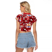 Tahiti Oaoa I Teie Noera Raglan Cropped T Shirt Pacific Patchwork Xmas Vibes - Polynesian Pride