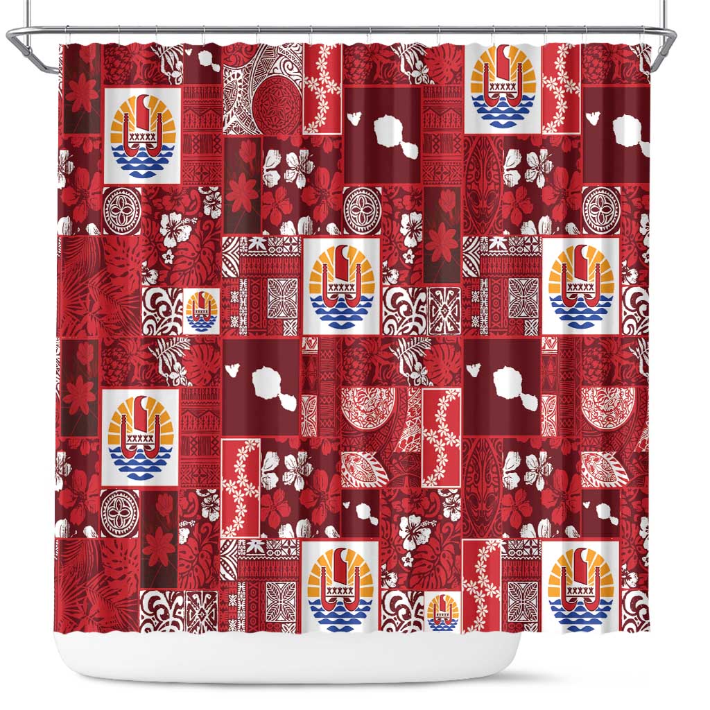 Tahiti Oaoa I Teie Noera Shower Curtain Pacific Patchwork Xmas Vibes - Polynesian Pride