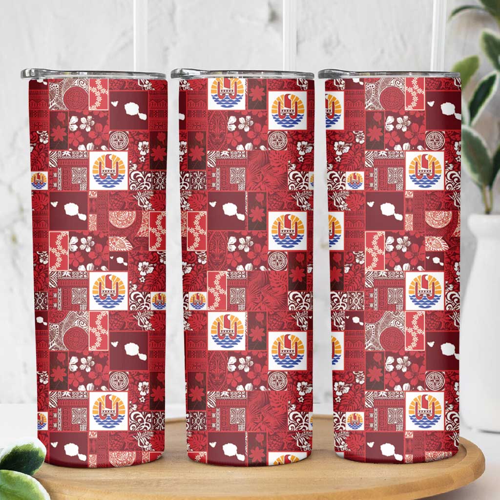 Tahiti Oaoa I Teie Noera Skinny Tumbler Pacific Patchwork Xmas Vibes - Polynesian Pride