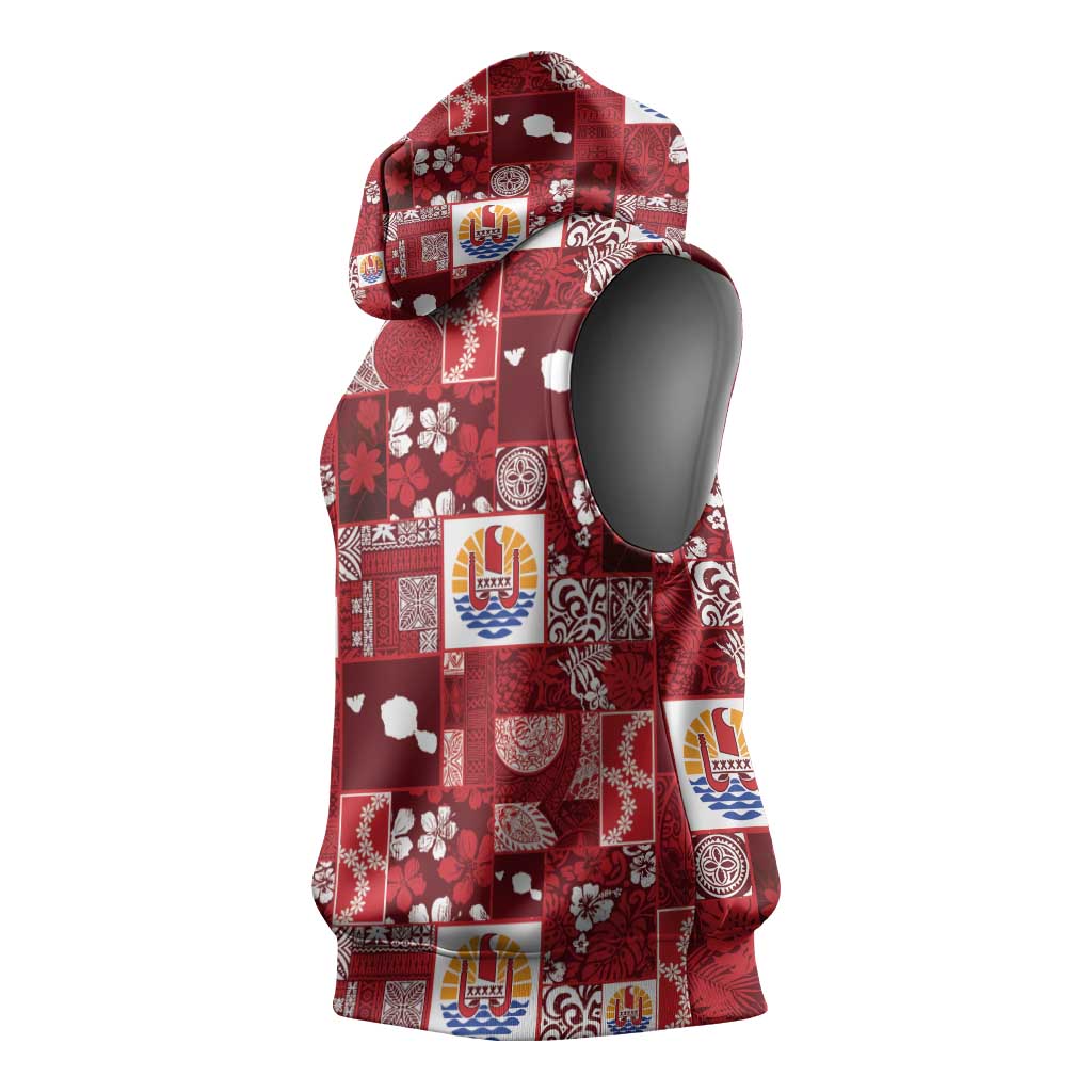 Tahiti Oaoa I Teie Noera Sleeveless Hoodie Pacific Patchwork Xmas Vibes - Polynesian Pride
