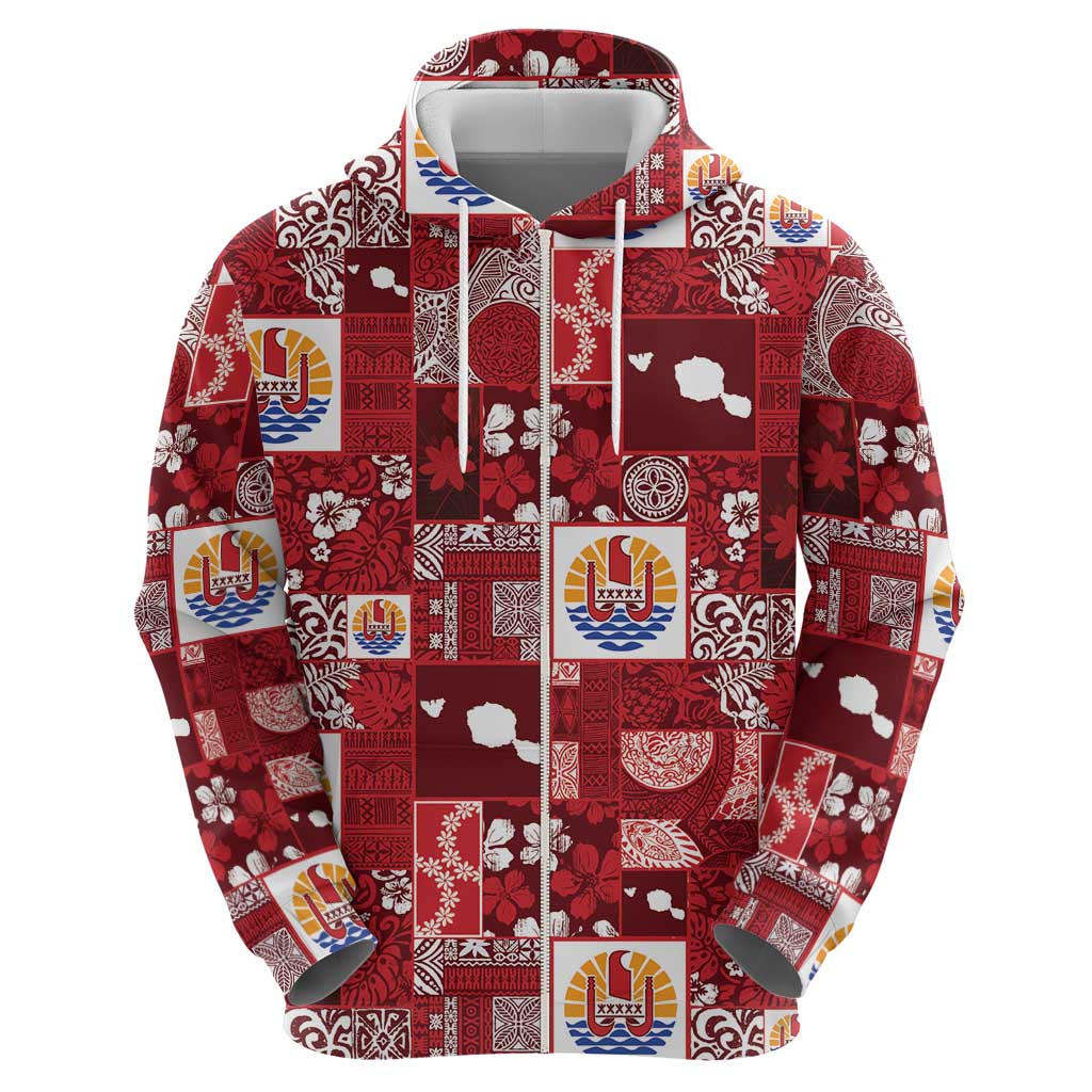 Tahiti Oaoa I Teie Noera Zip Hoodie Pacific Patchwork Xmas Vibes - Polynesian Pride