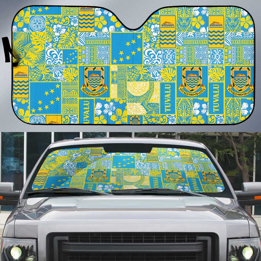 Tuvalu Manuia te Kilisimasi Auto Sun Shade Pacific Patchwork Xmas Vibes - Polynesian Pride