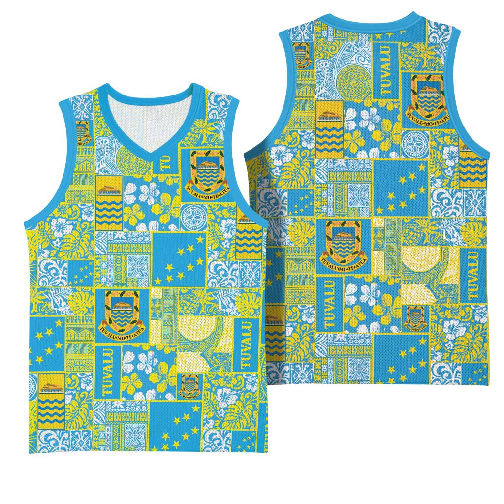 Tuvalu Manuia te Kilisimasi Basketball Jersey Pacific Patchwork Xmas Vibes - Polynesian Pride