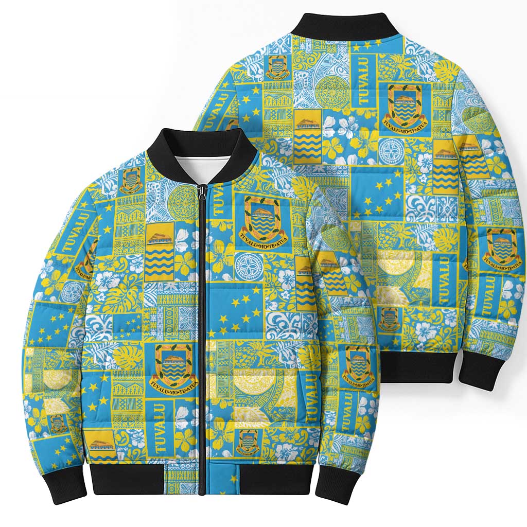 Tuvalu Manuia te Kilisimasi Bomber Puffer Jacket Pacific Patchwork Xmas Vibes - Polynesian Pride