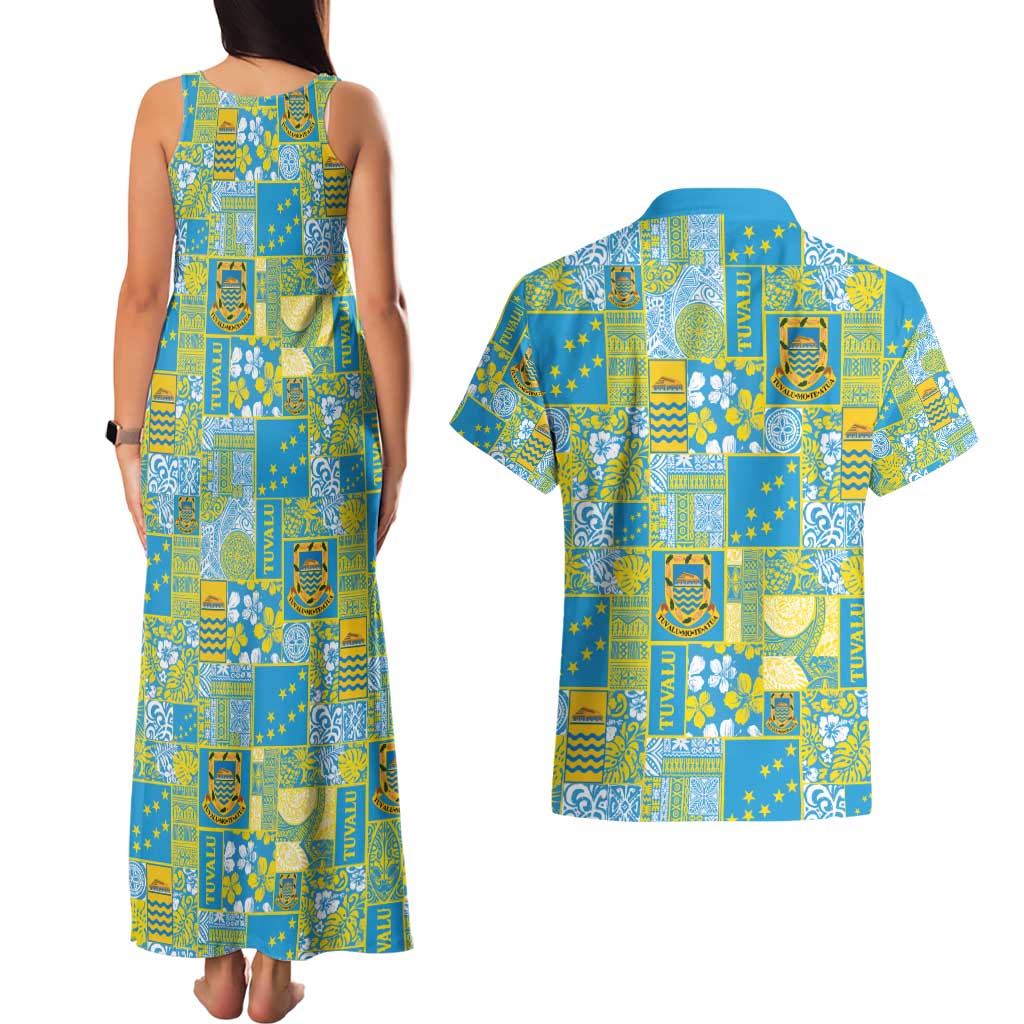 Tuvalu Manuia te Kilisimasi Couples Matching Tank Maxi Dress and Hawaiian Shirt Pacific Patchwork Xmas Vibes - Polynesian Pride