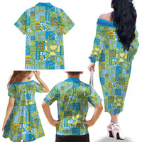 Tuvalu Manuia te Kilisimasi Family Matching Off The Shoulder Long Sleeve Dress and Hawaiian Shirt Pacific Patchwork Xmas Vibes - Polynesian Pride