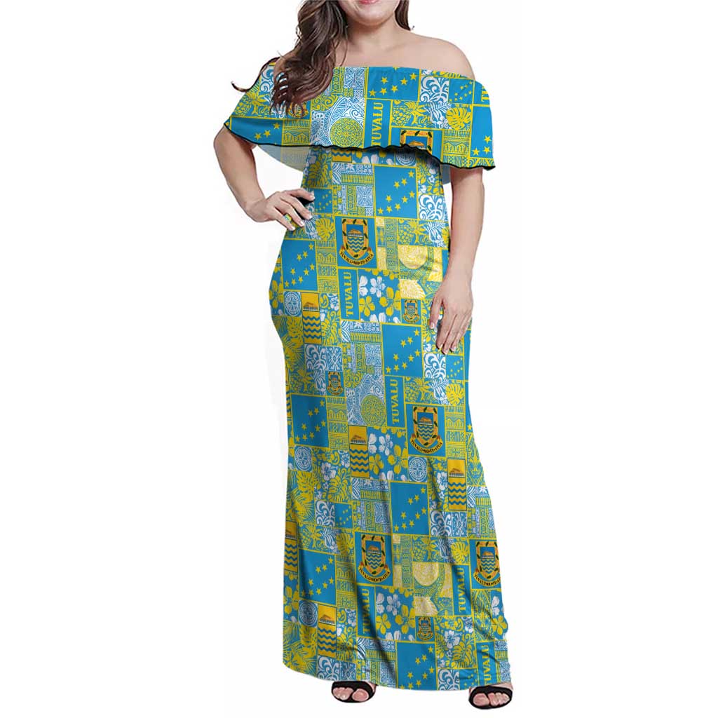 Tuvalu Manuia te Kilisimasi Family Matching Off Shoulder Maxi Dress and Hawaiian Shirt Pacific Patchwork Xmas Vibes - Polynesian Pride