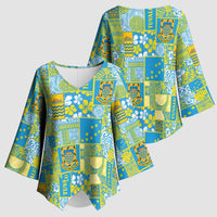 Tuvalu Manuia te Kilisimasi Kimono Sleeve Blouse Pacific Patchwork Xmas Vibes - Polynesian Pride