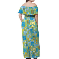Tuvalu Manuia te Kilisimasi Off Shoulder Maxi Dress Pacific Patchwork Xmas Vibes - Polynesian Pride