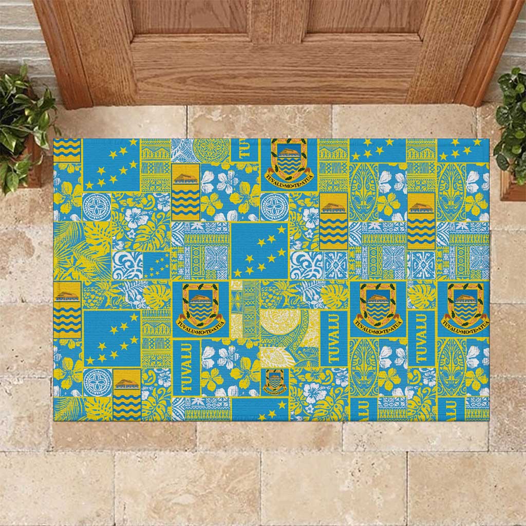 Tuvalu Manuia te Kilisimasi Rubber Doormat Pacific Patchwork Xmas Vibes - Polynesian Pride
