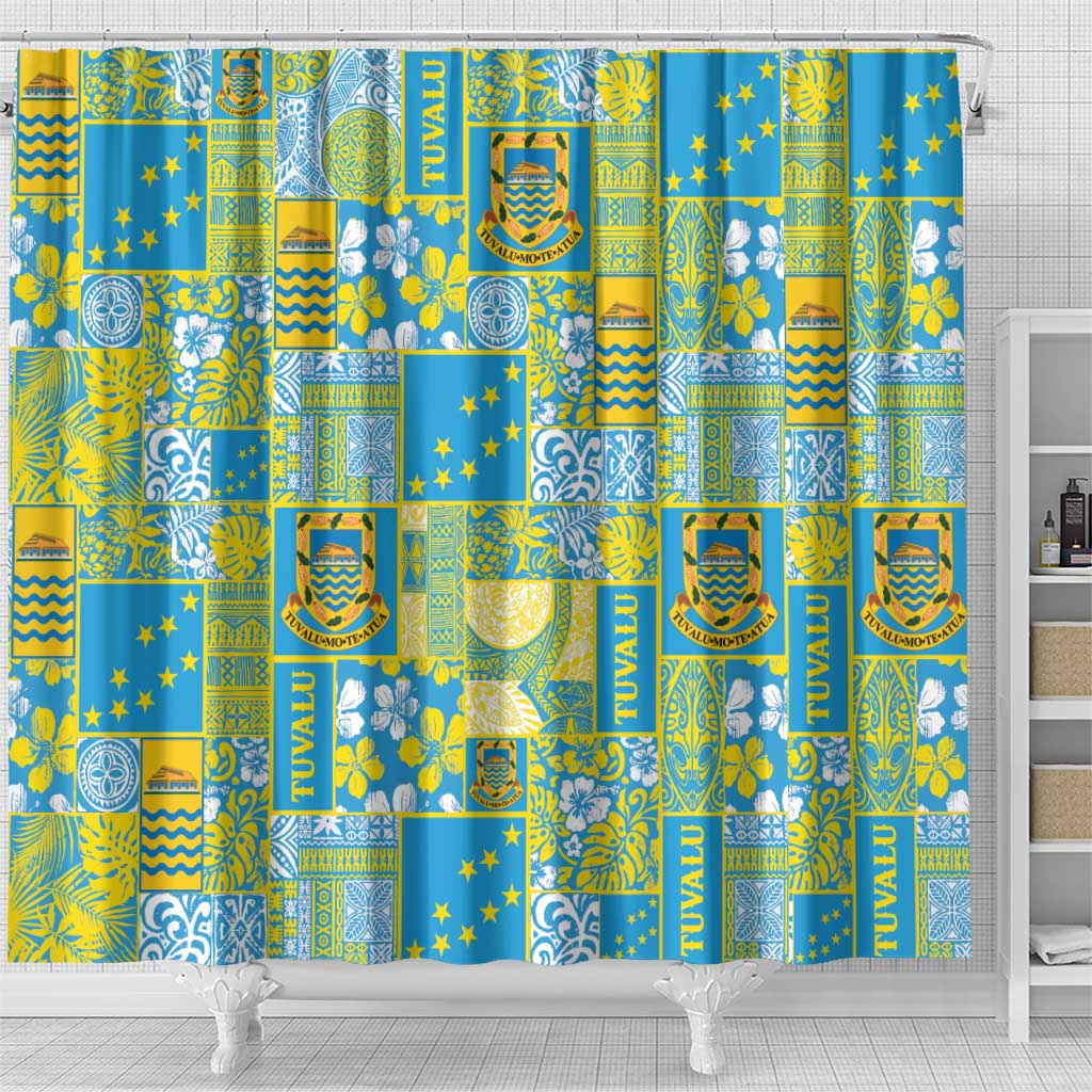Tuvalu Manuia te Kilisimasi Shower Curtain Pacific Patchwork Xmas Vibes - Polynesian Pride